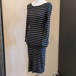 BCBGMAXAZRIA Black & White Striped Long Sleeve Bodycon Dress XXS